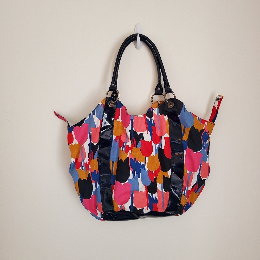 Anthropologie Vivid Spring Cheerful Multicolor Tulip Print Graphic Pattern Bag - Picture 11 of 12